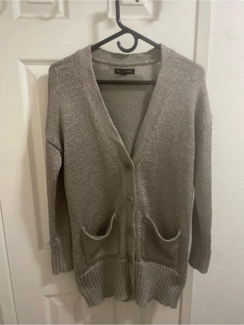 Banana Republic Light Gray V-Neck Button Front Cardigan